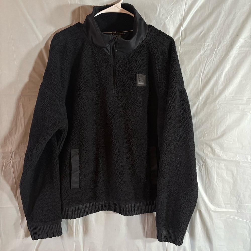 Under Armour Legacy Sherpa Jacket Mens XL Black 1/4 Zip Logo Stand Up Collar‎